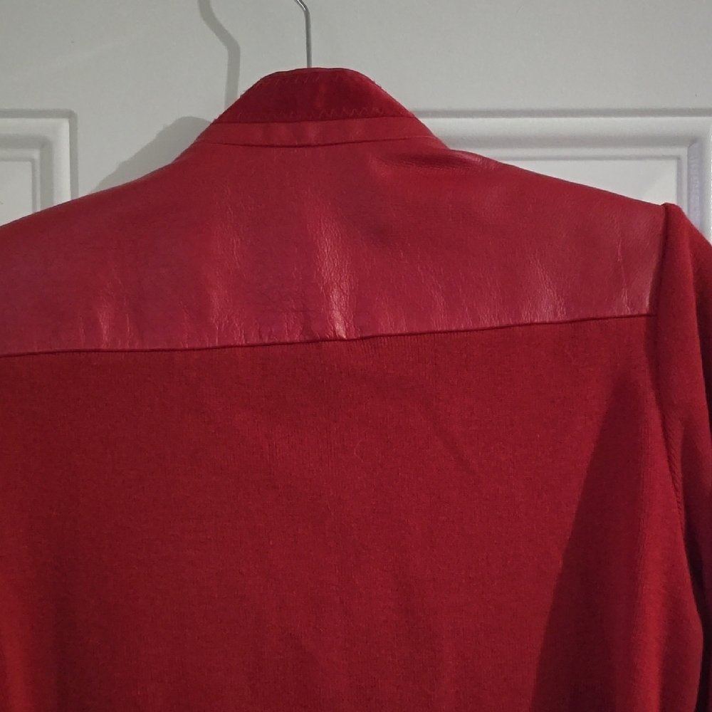 Red Leather Ruffle-Trim Jacket - Picture 4 of 7